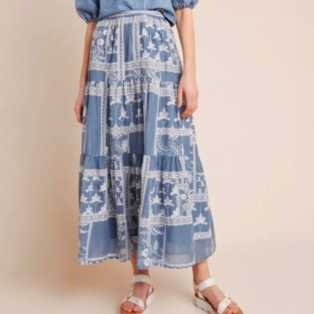 anthropologie maeve embroidered maxi skirt W's L